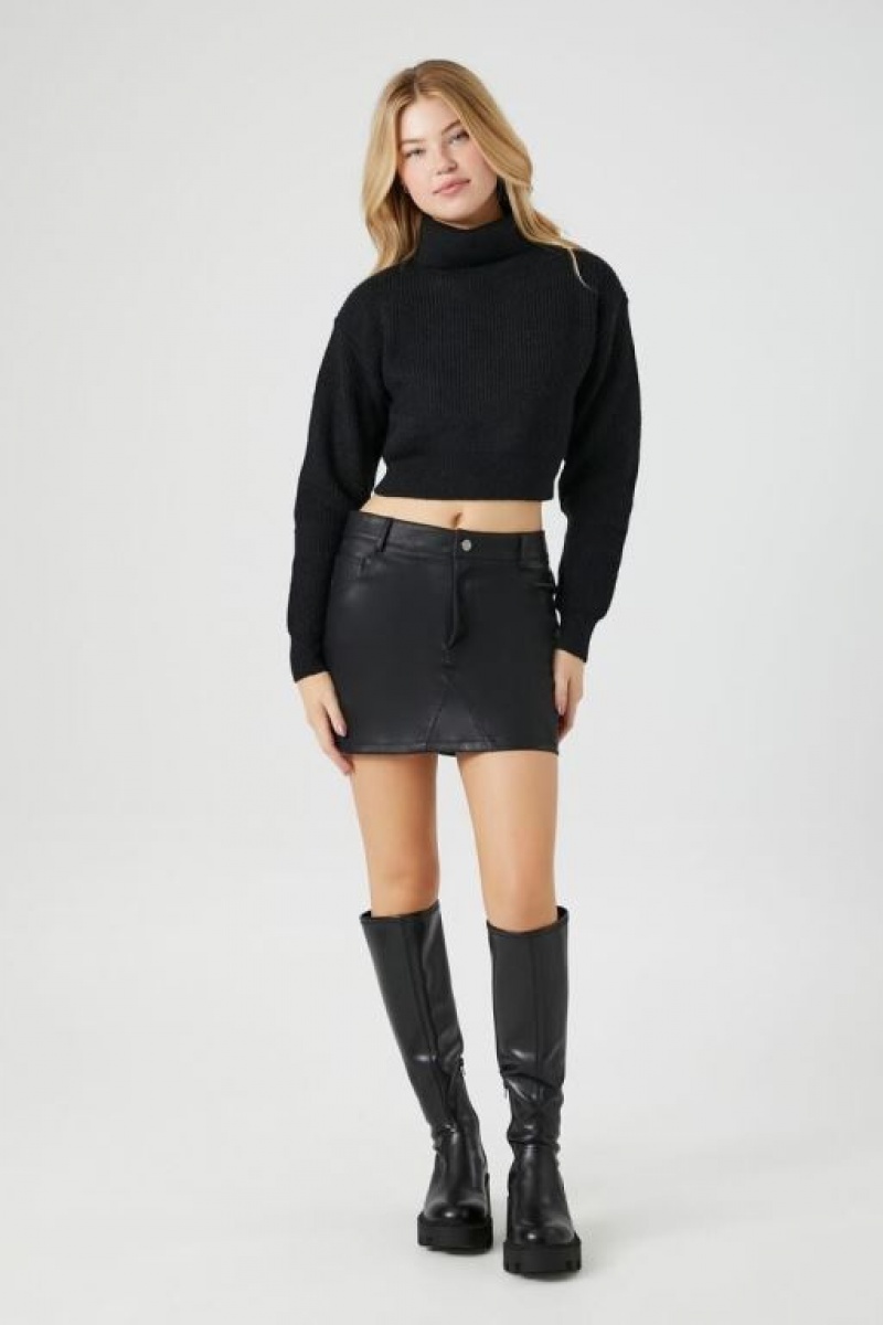 Suéteres Forever 21 Acanalado Turtleneck Mujer Negras | kIiRnjhbOVQ