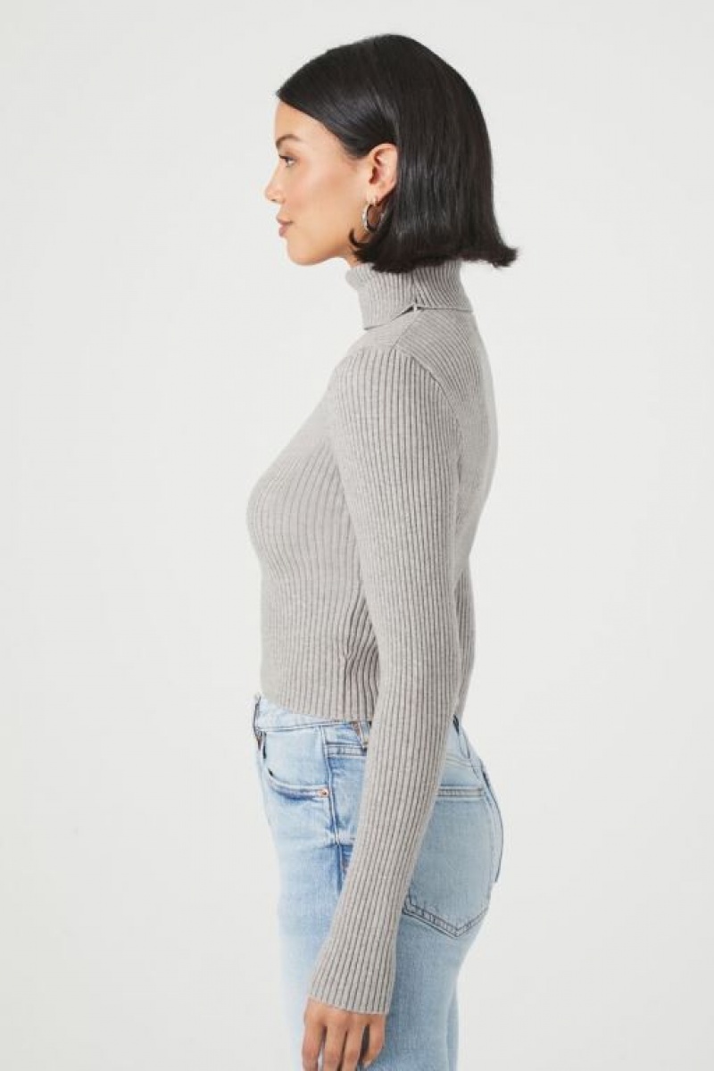 Suéteres Forever 21 Acanalado Turtleneck Mujer Gris | PjjDpy70lRl