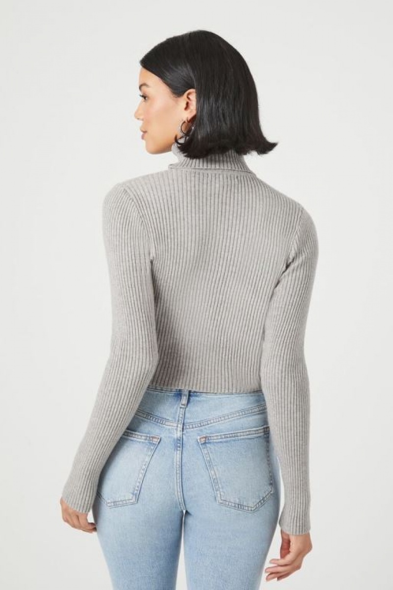 Suéteres Forever 21 Acanalado Turtleneck Mujer Gris | PjjDpy70lRl