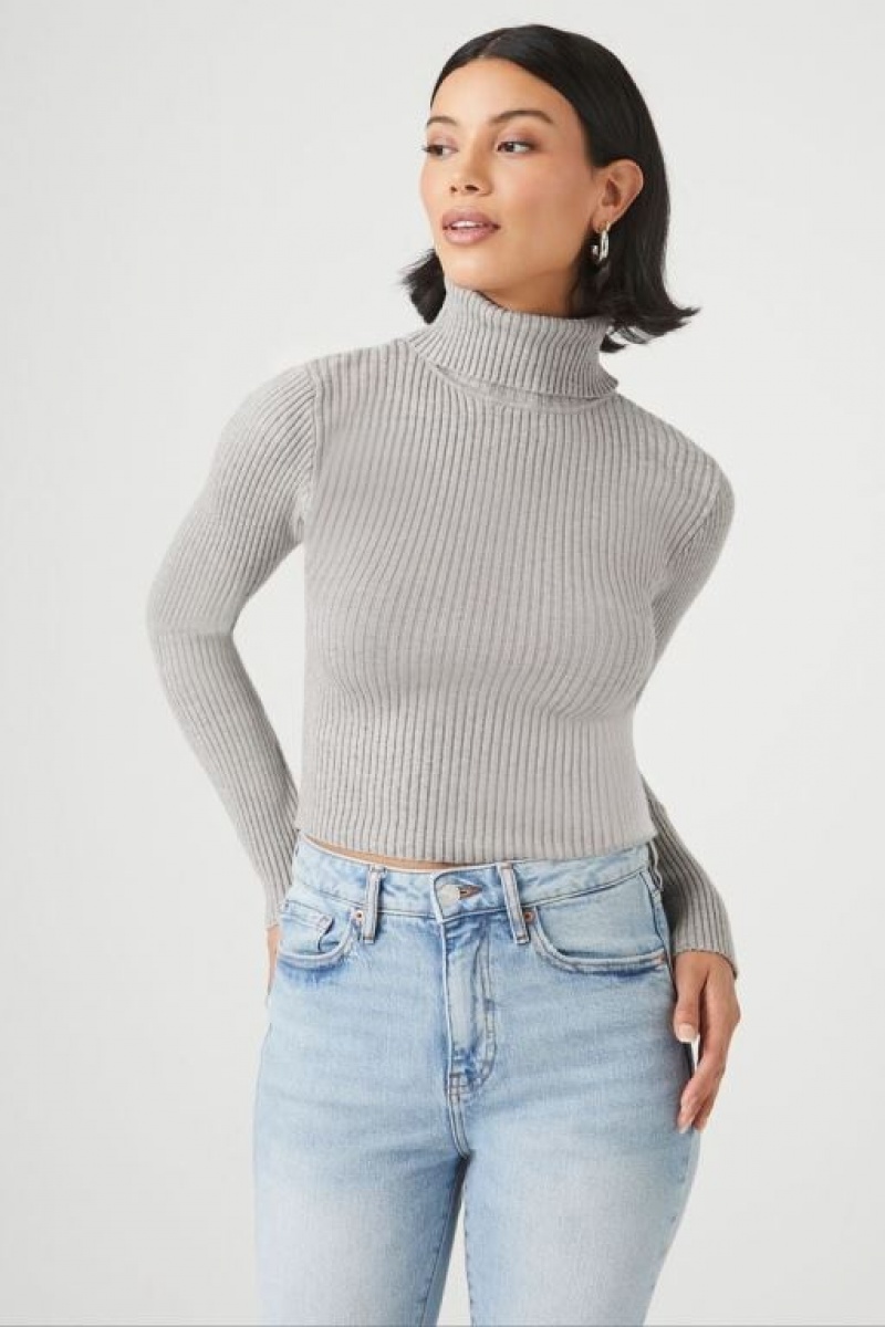 Suéteres Forever 21 Acanalado Turtleneck Mujer Gris | PjjDpy70lRl