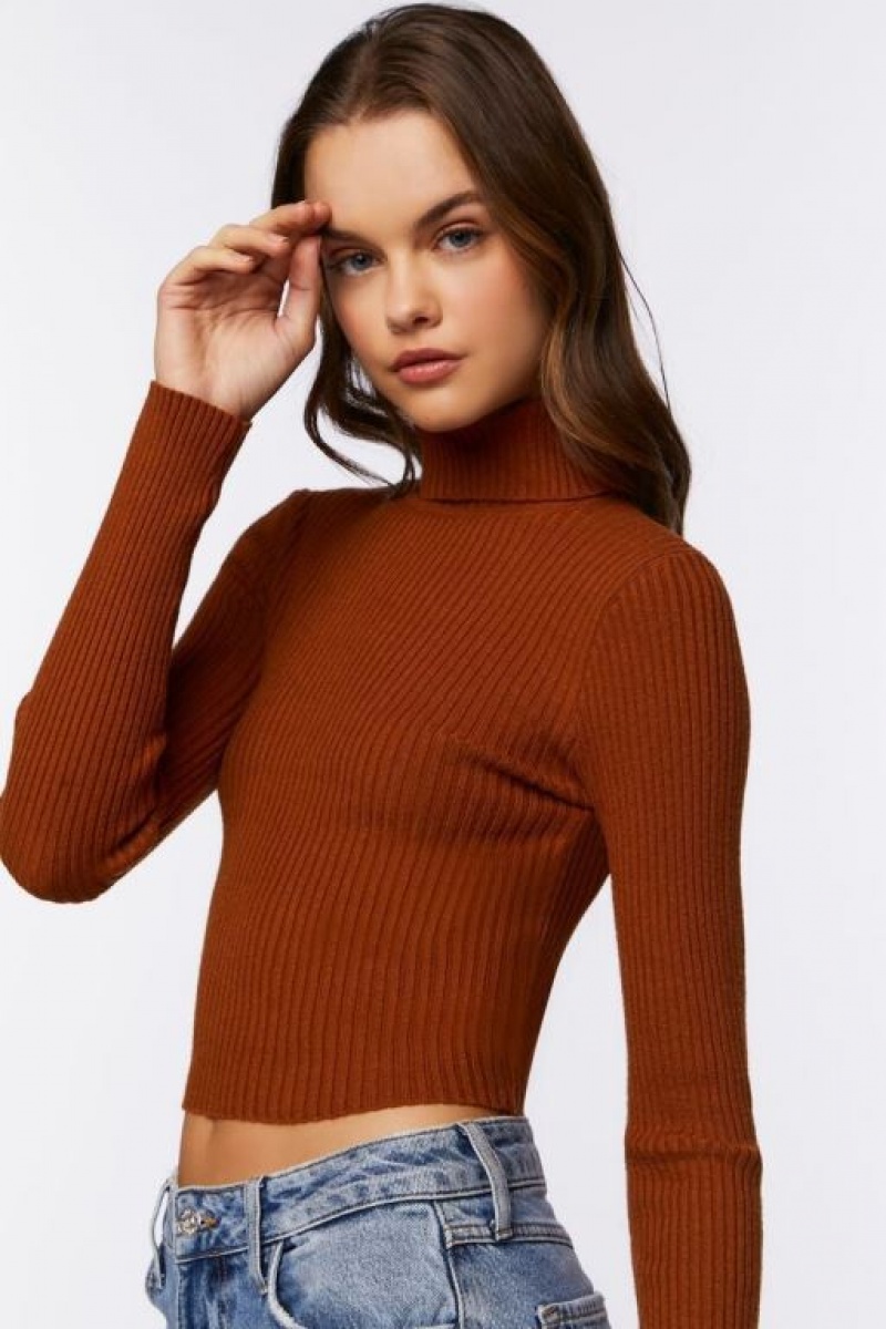 Suéteres Forever 21 Acanalado Turtleneck Mujer Chocolate | qaPSsfaJIut