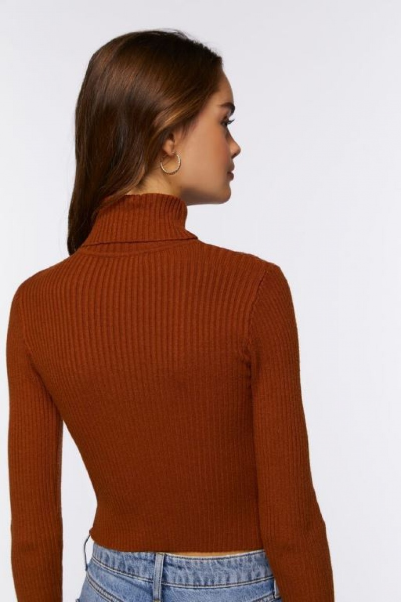 Suéteres Forever 21 Acanalado Turtleneck Mujer Chocolate | qaPSsfaJIut