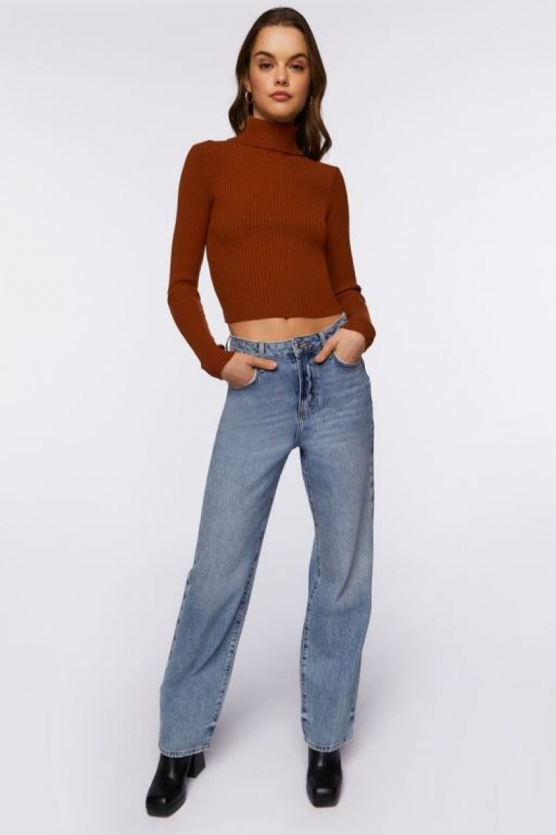 Suéteres Forever 21 Acanalado Turtleneck Mujer Chocolate | qaPSsfaJIut