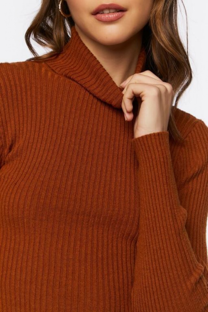 Suéteres Forever 21 Acanalado Turtleneck Mujer Chocolate | qaPSsfaJIut