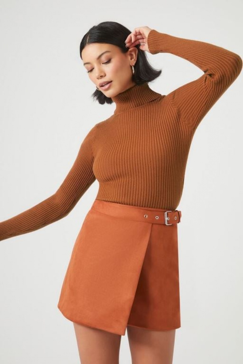 Suéteres Forever 21 Acanalado Turtleneck Mujer Marrones | fKE1N4AQ167