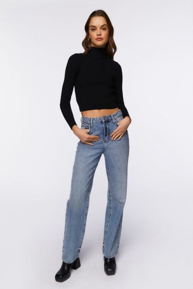 Suéteres Forever 21 Acanalado Turtleneck Mujer Negras | ifCofgPVQY0