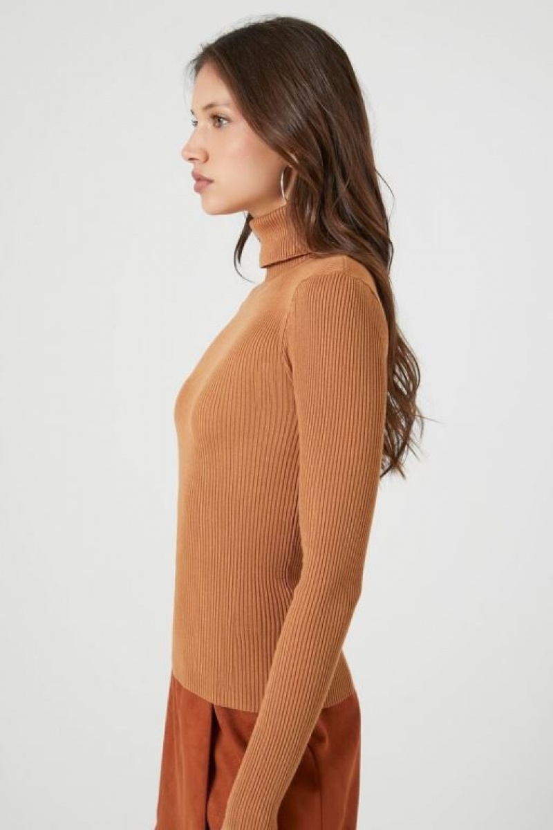 Suéteres Forever 21 Acanalado Turtleneck Knit Mujer Cappuccino | 3bQnVMOPFpV