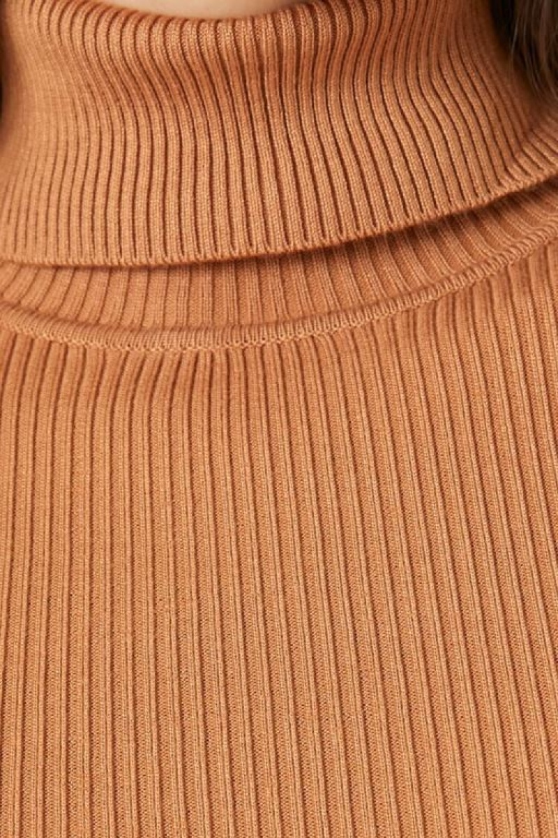 Suéteres Forever 21 Acanalado Turtleneck Knit Mujer Cappuccino | 3bQnVMOPFpV