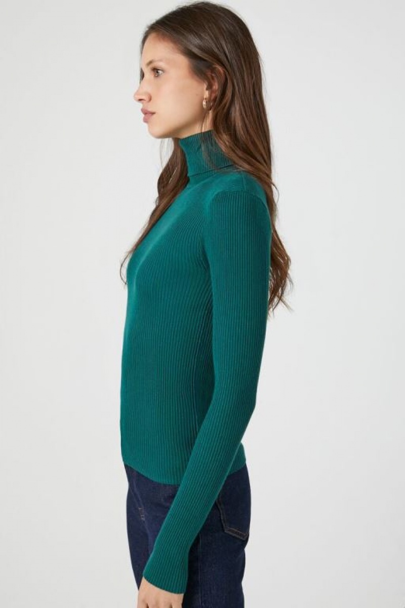 Suéteres Forever 21 Acanalado Turtleneck Knit Mujer Turquesa | Ex8tOPnmdGu