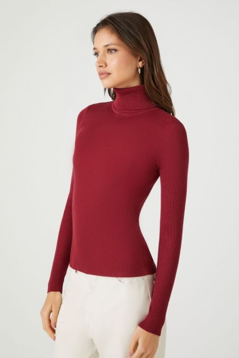 Suéteres Forever 21 Acanalado Turtleneck Knit Mujer Burdeos | fHhh8iAk7Gh