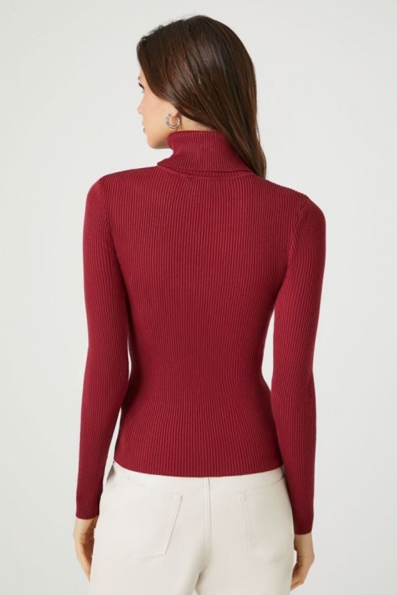 Suéteres Forever 21 Acanalado Turtleneck Knit Mujer Burdeos | fHhh8iAk7Gh