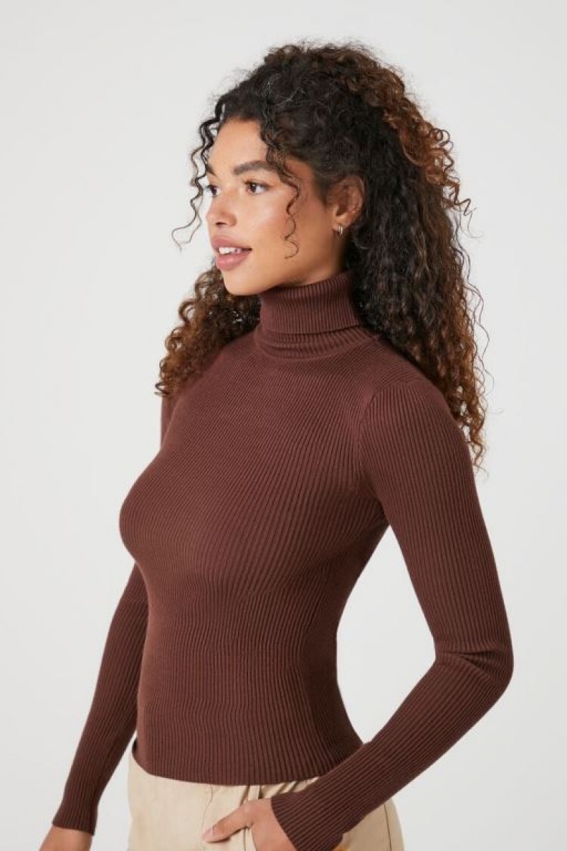 Suéteres Forever 21 Acanalado Turtleneck Knit Mujer Chocolate | RfF3qj1YOCD