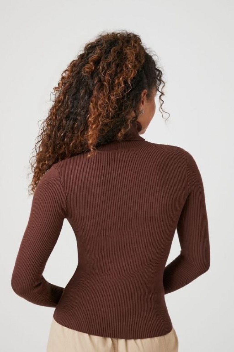 Suéteres Forever 21 Acanalado Turtleneck Knit Mujer Chocolate | RfF3qj1YOCD