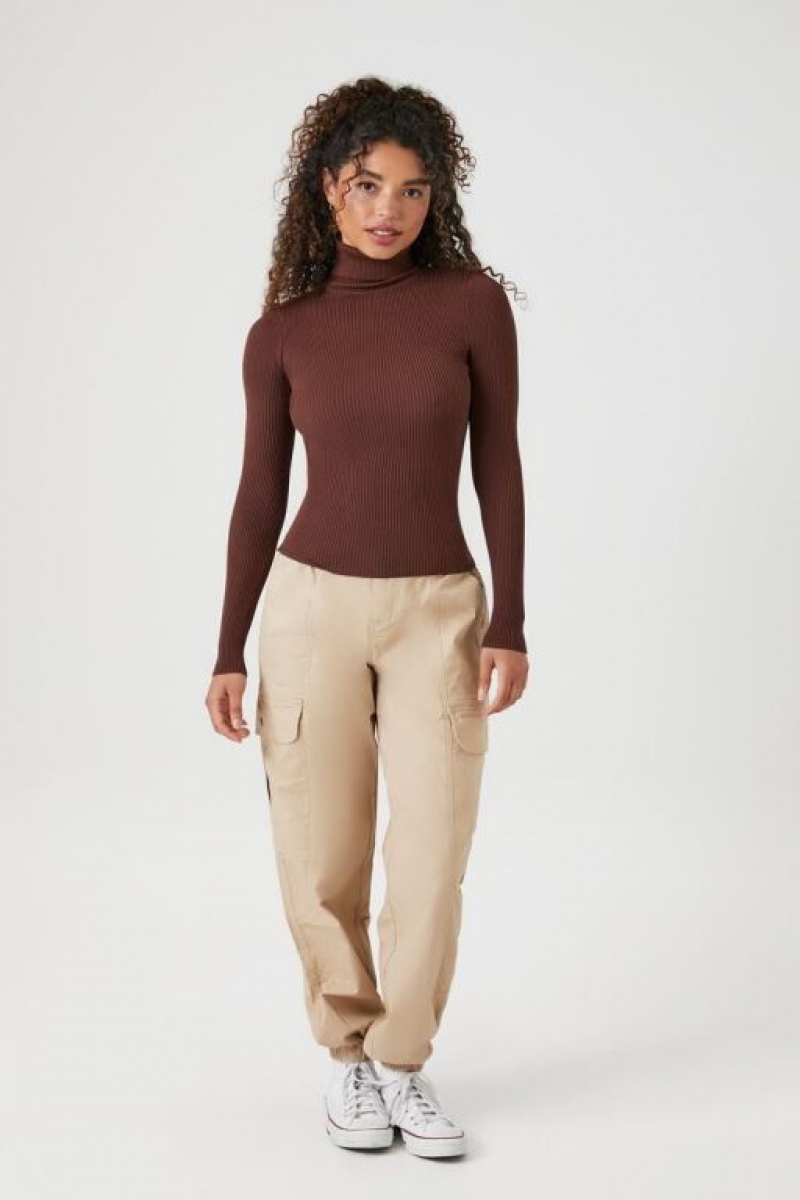 Suéteres Forever 21 Acanalado Turtleneck Knit Mujer Chocolate | RfF3qj1YOCD