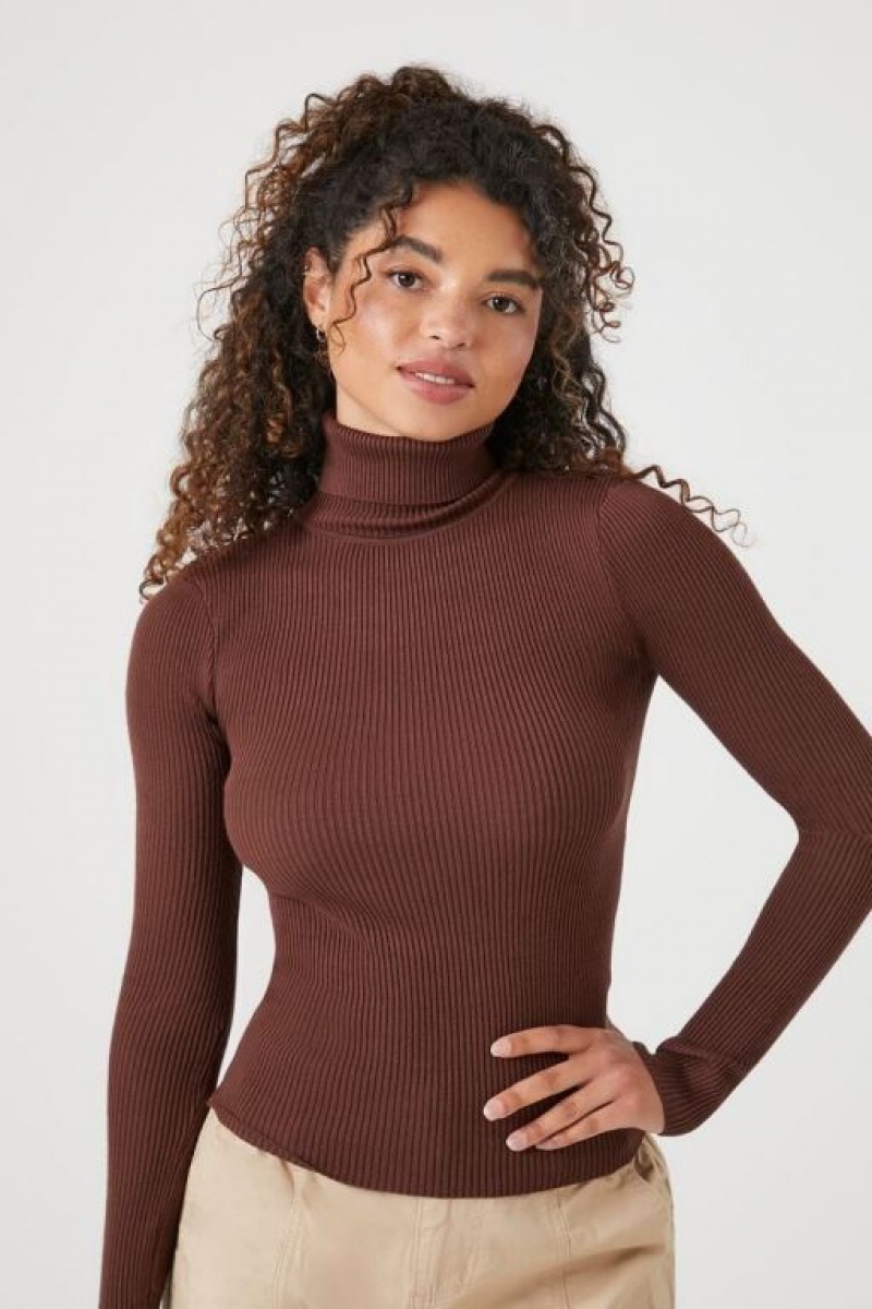 Suéteres Forever 21 Acanalado Turtleneck Knit Mujer Chocolate | RfF3qj1YOCD