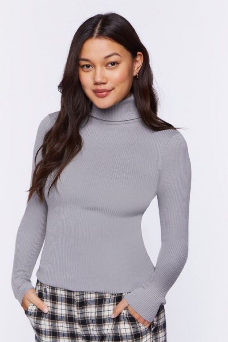 Suéteres Forever 21 Acanalado Turtleneck Knit Mujer Gris | dDDUnqZdn7I