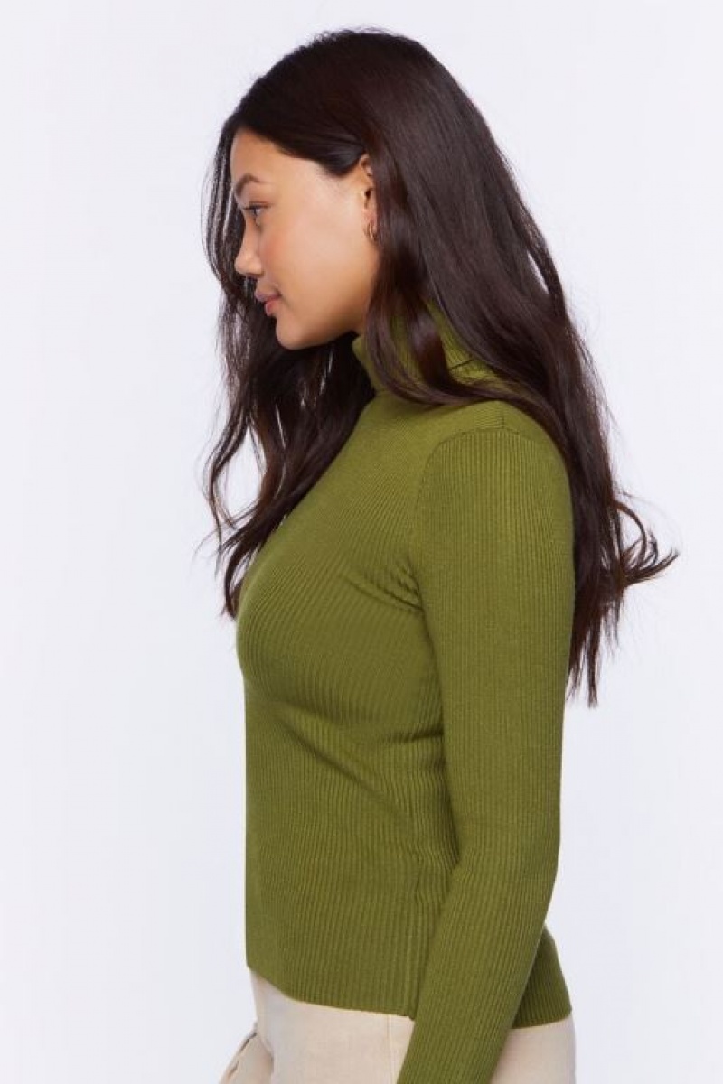 Suéteres Forever 21 Acanalado Turtleneck Knit Mujer Verde Oliva | DS27qdDtPtC