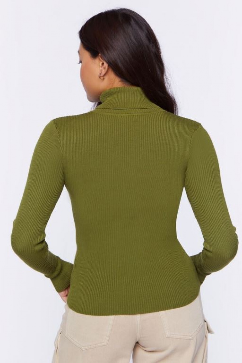 Suéteres Forever 21 Acanalado Turtleneck Knit Mujer Verde Oliva | DS27qdDtPtC