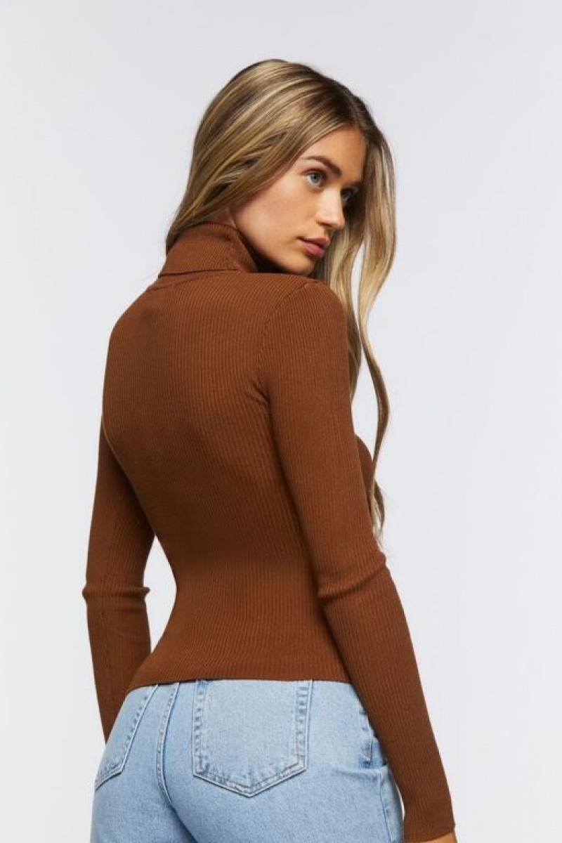 Suéteres Forever 21 Acanalado Turtleneck Knit Mujer Beige | 6vHLo7grJbY