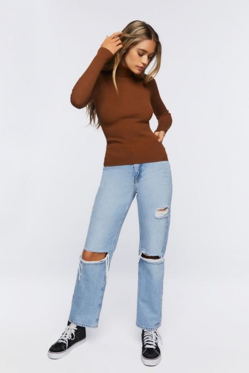 Suéteres Forever 21 Acanalado Turtleneck Knit Mujer Beige | 6vHLo7grJbY