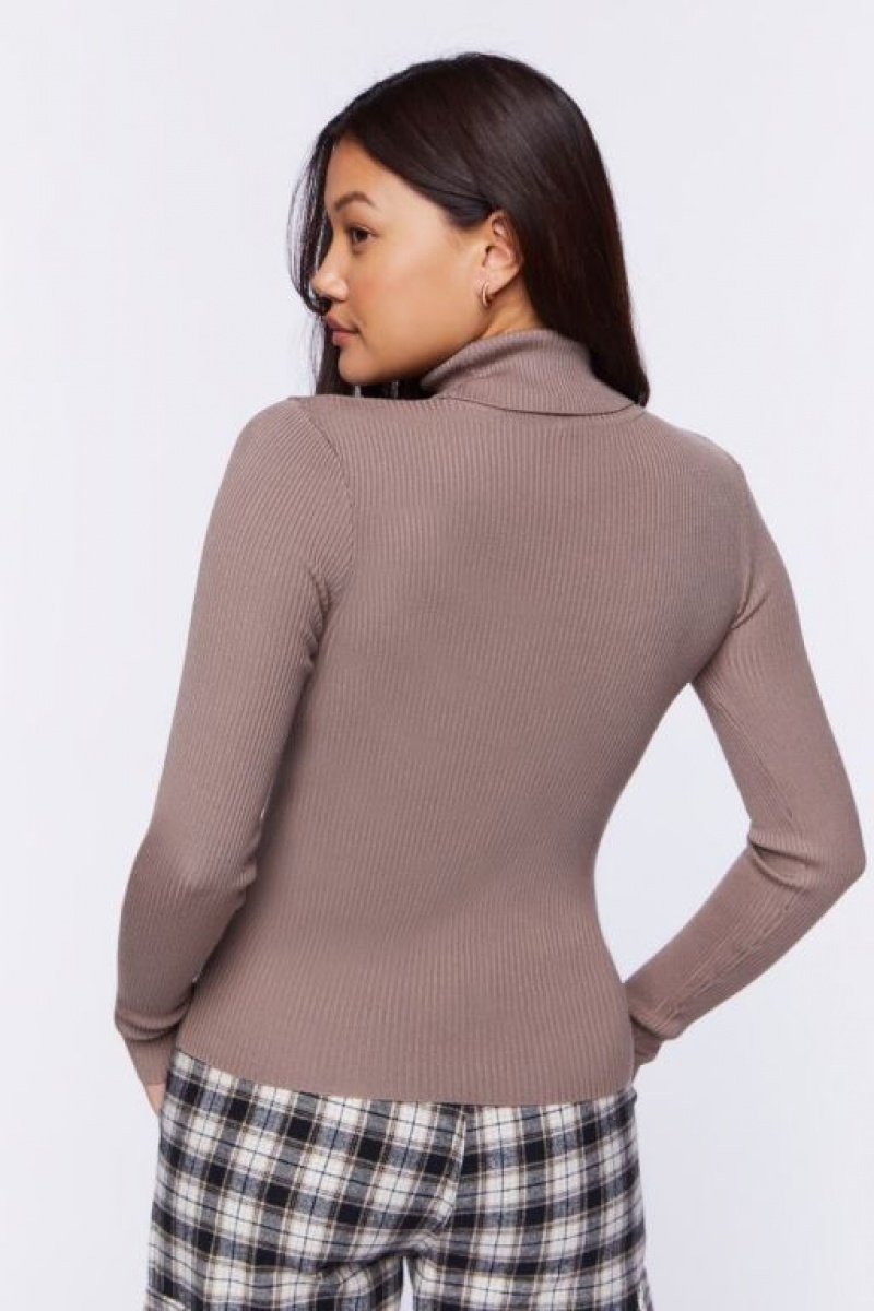 Suéteres Forever 21 Acanalado Turtleneck Knit Mujer Gris Marrones | tXqLow8YUjt