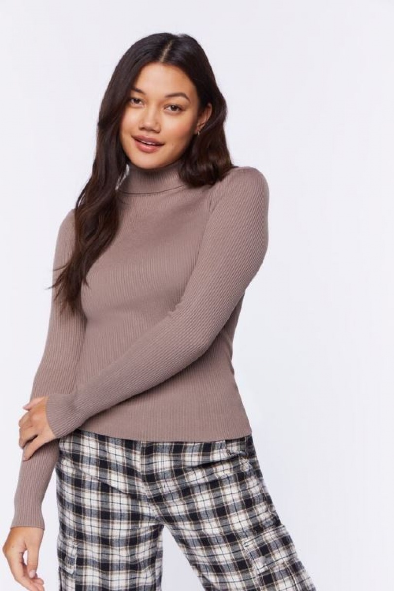 Suéteres Forever 21 Acanalado Turtleneck Knit Mujer Gris Marrones | tXqLow8YUjt