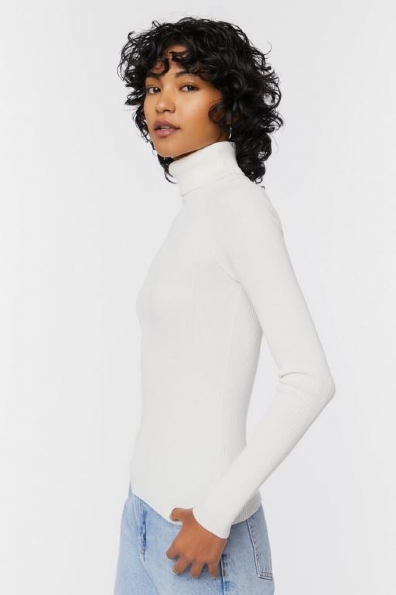 Suéteres Forever 21 Acanalado Turtleneck Knit Mujer Blancas | DW2s8Yzuny4