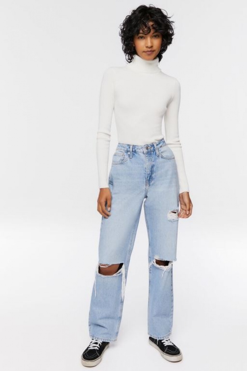 Suéteres Forever 21 Acanalado Turtleneck Knit Mujer Blancas | DW2s8Yzuny4