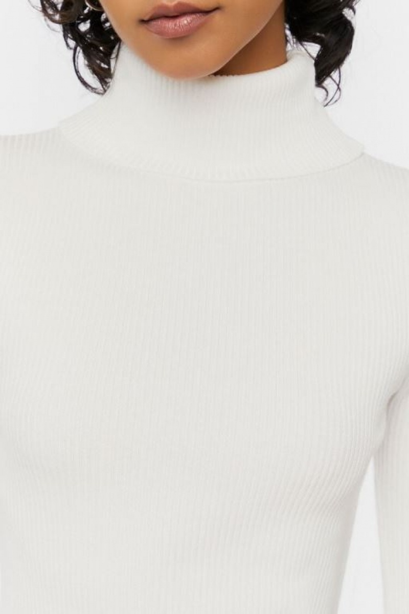 Suéteres Forever 21 Acanalado Turtleneck Knit Mujer Blancas | DW2s8Yzuny4