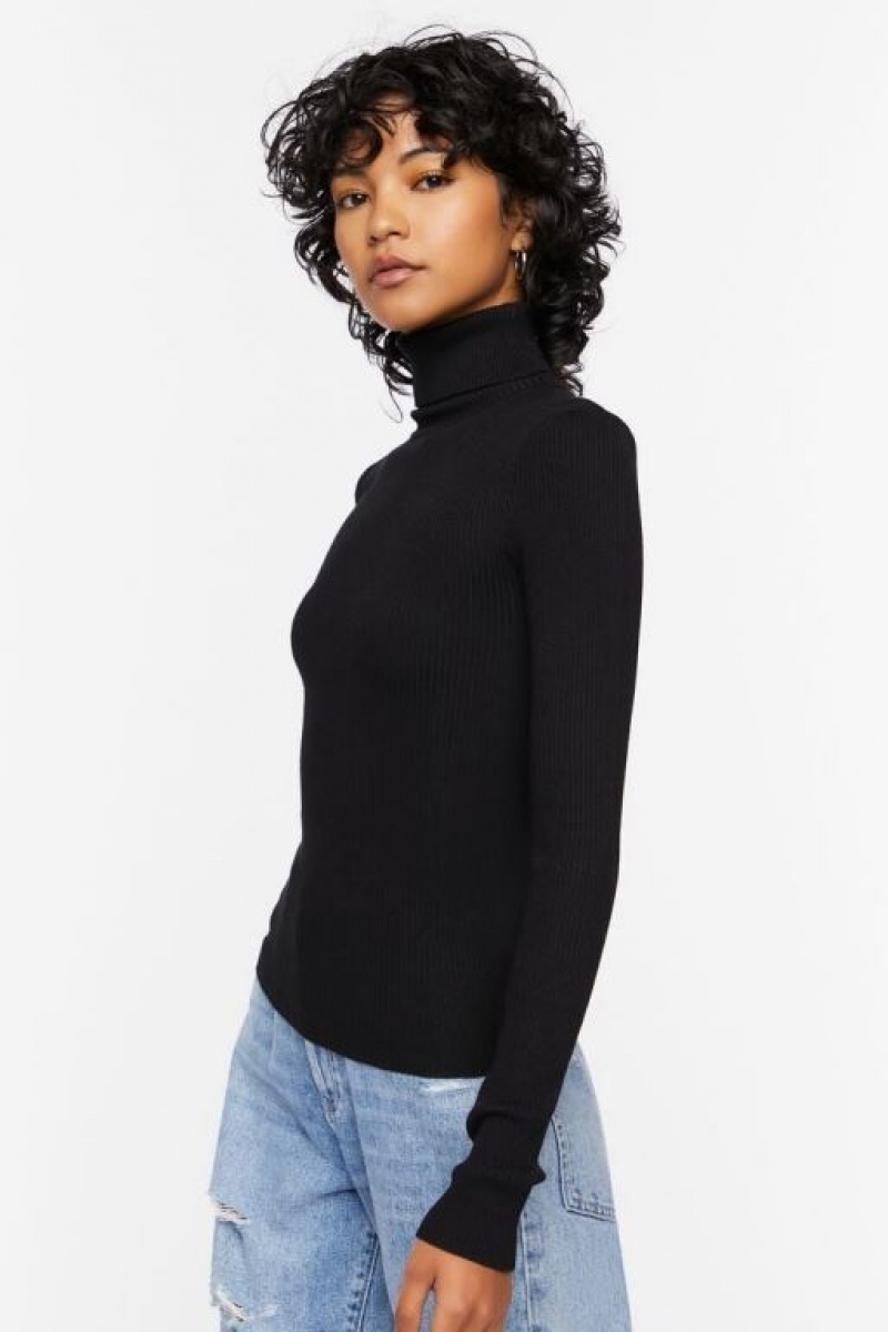 Suéteres Forever 21 Acanalado Turtleneck Knit Mujer Negras | tSwwsY7WPGY