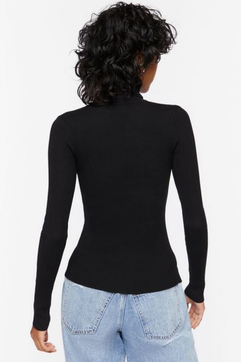 Suéteres Forever 21 Acanalado Turtleneck Knit Mujer Negras | tSwwsY7WPGY