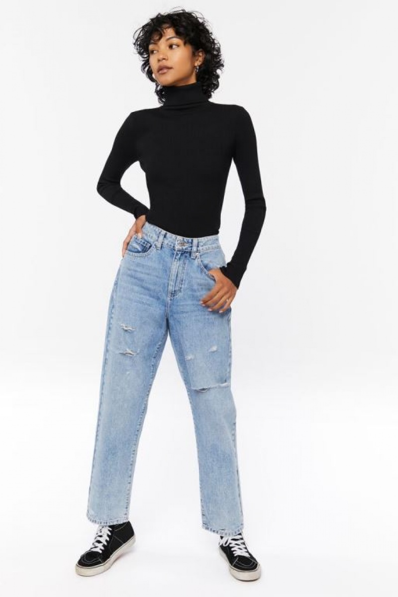 Suéteres Forever 21 Acanalado Turtleneck Knit Mujer Negras | tSwwsY7WPGY