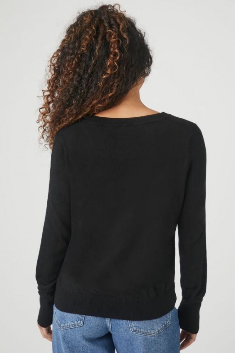 Suéteres Forever 21 Acanalado V Neck Mujer Negras | 7NL3deVe5Fx