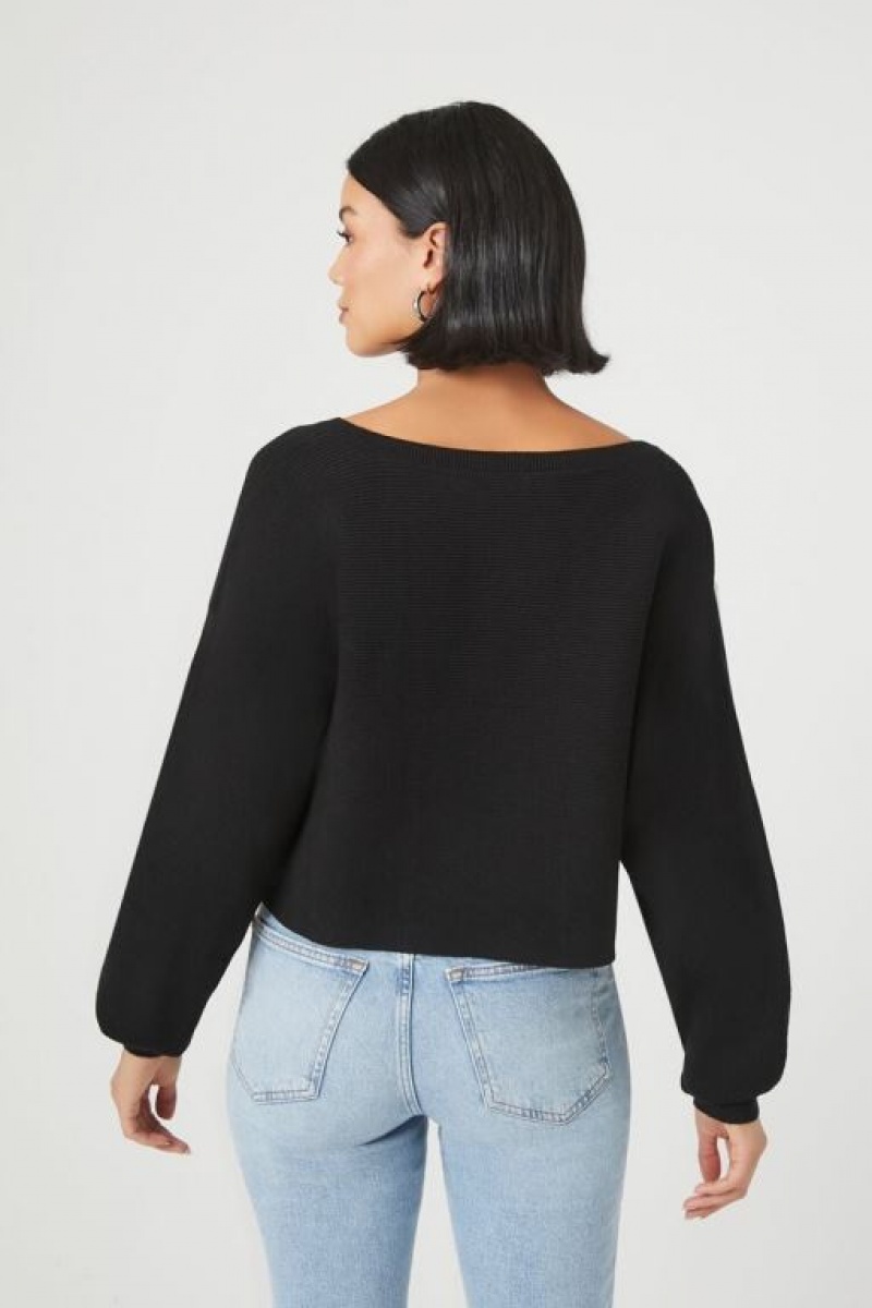 Suéteres Forever 21 Acanalado V Neck Mujer Negras | 5HZbFVha41R