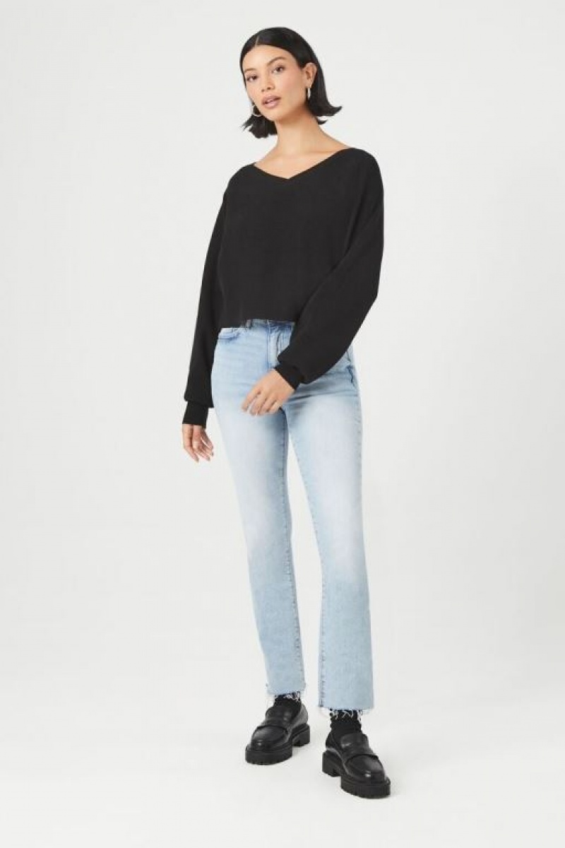 Suéteres Forever 21 Acanalado V Neck Mujer Negras | 5HZbFVha41R