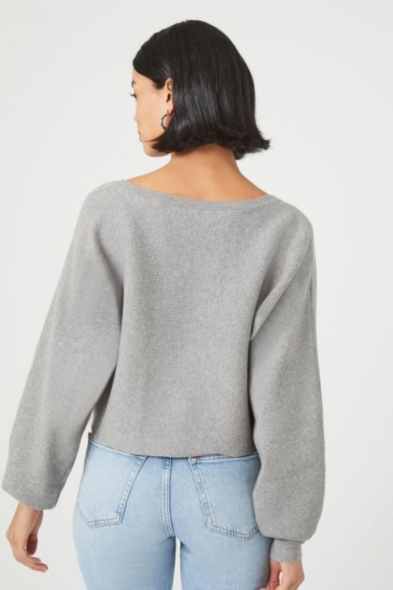 Suéteres Forever 21 Acanalado V Neck Mujer Gris | 44oYEJl8MhZ