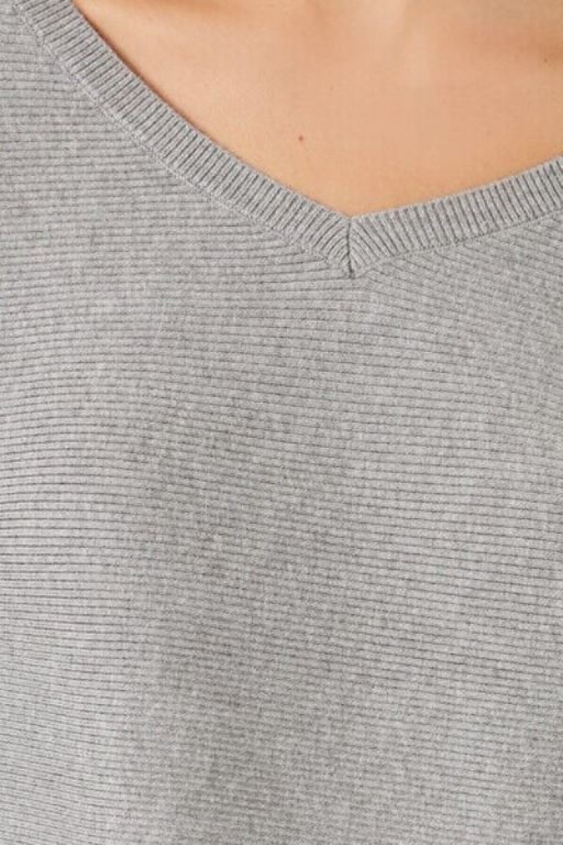 Suéteres Forever 21 Acanalado V Neck Mujer Gris | 44oYEJl8MhZ