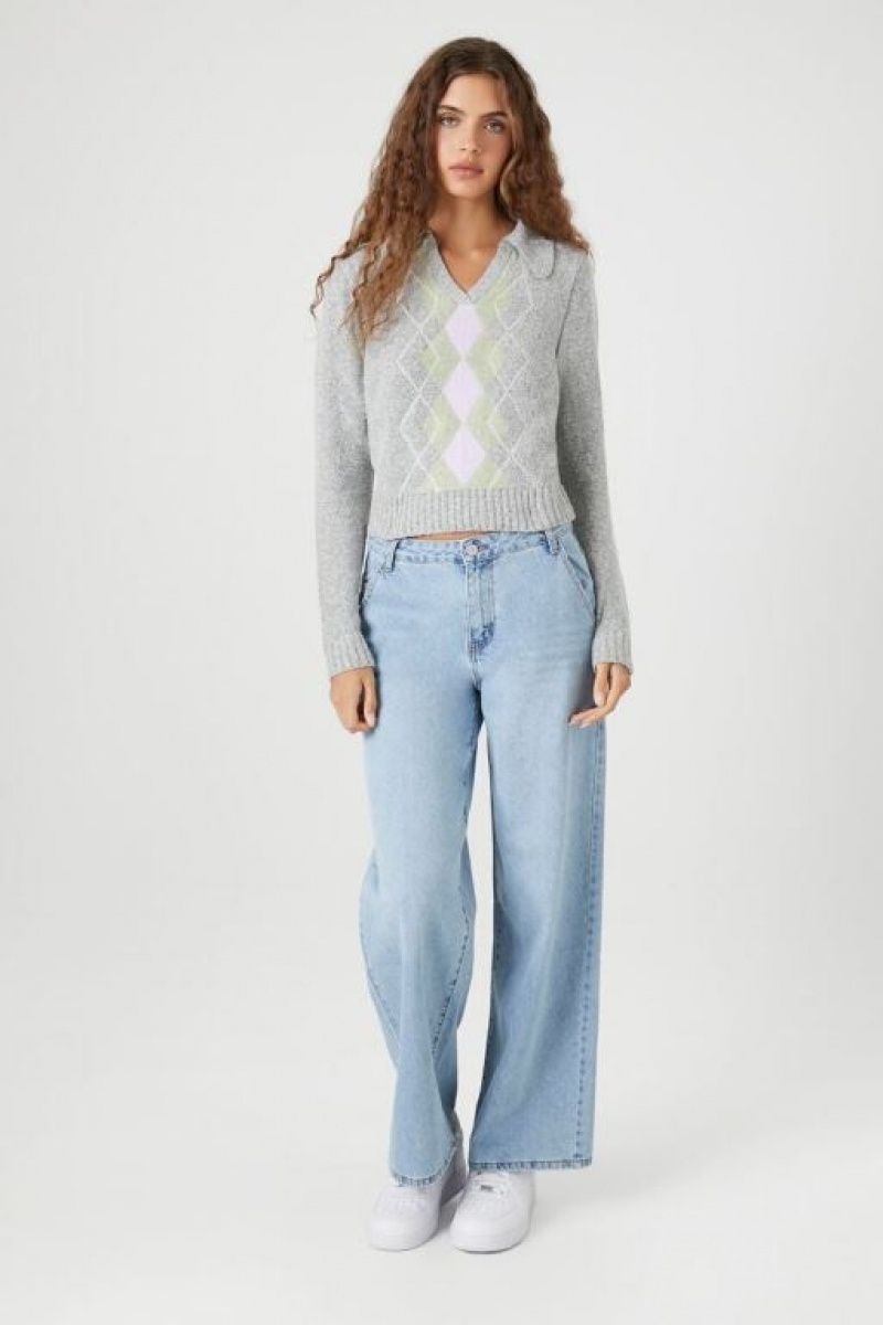 Suéteres Forever 21 Argyle Cropped Mujer Gris Multicolor | 8Stomt3RaRN