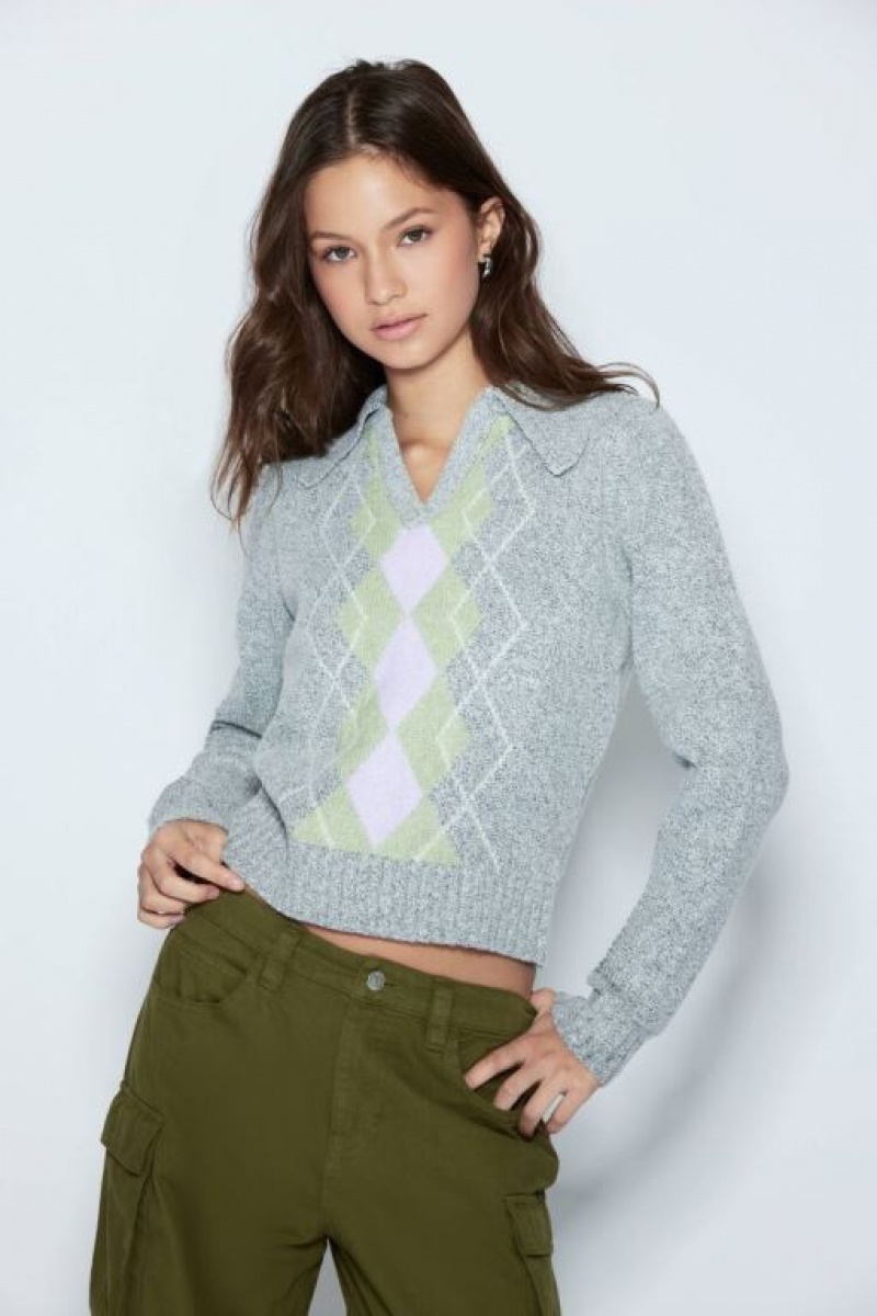 Suéteres Forever 21 Argyle Cropped Mujer Gris Multicolor | 8Stomt3RaRN