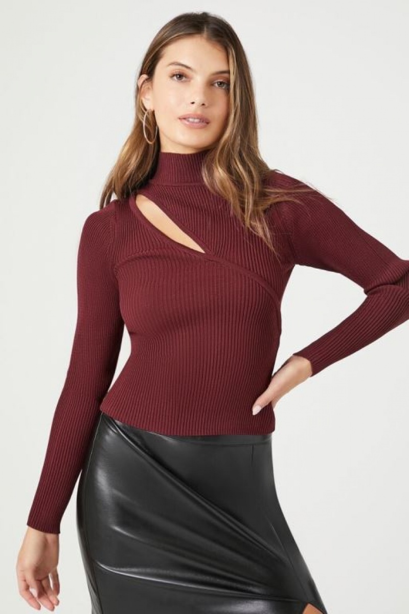 Suéteres Forever 21 Asymmetrical Cutout Knit Mujer Burdeos | EZOXu0pT0A5