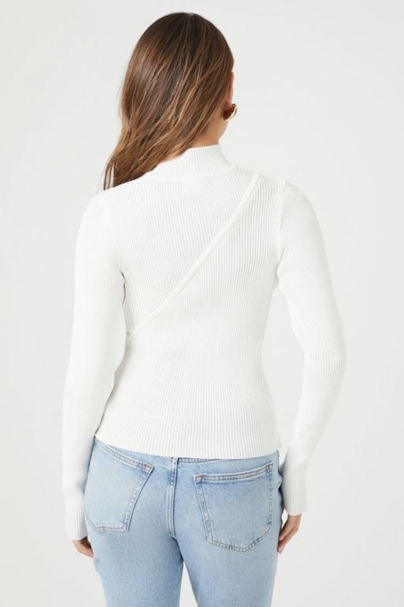 Suéteres Forever 21 Asymmetrical Cutout Knit Mujer Blancas | fBoshpxHAJh