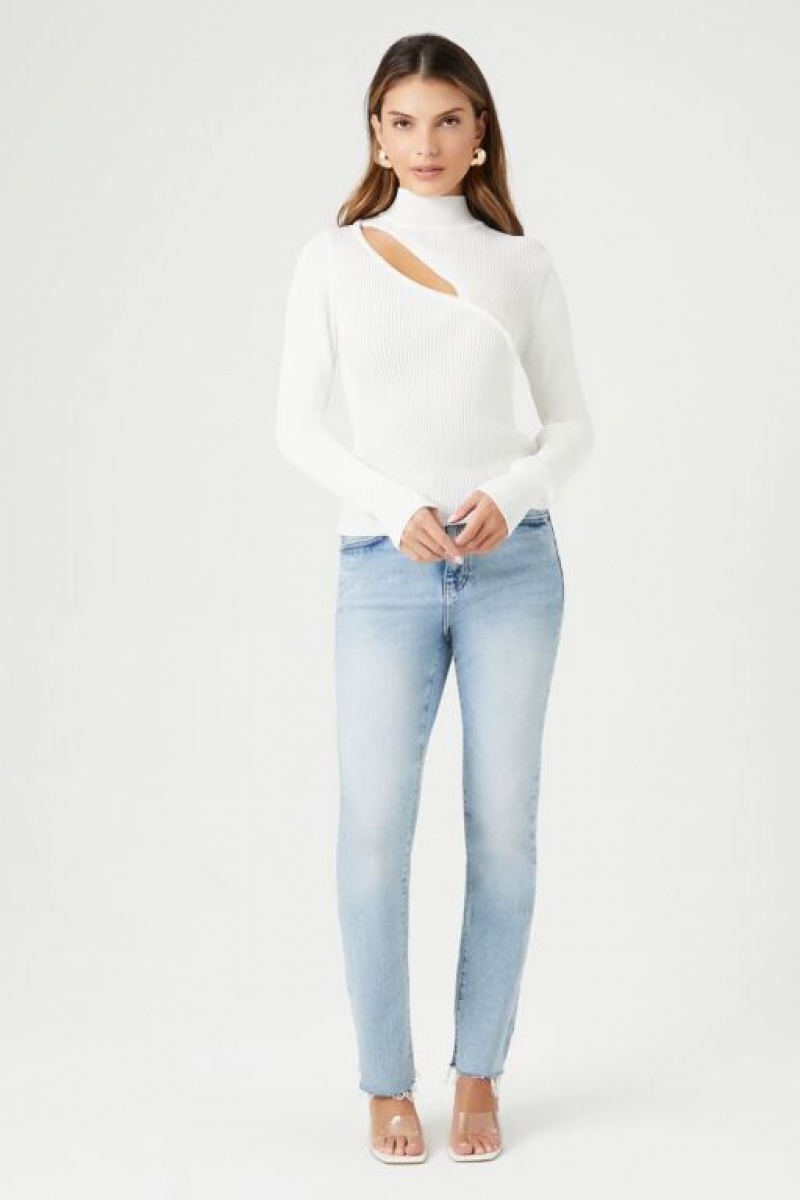 Suéteres Forever 21 Asymmetrical Cutout Knit Mujer Blancas | fBoshpxHAJh