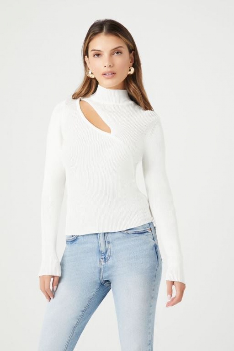 Suéteres Forever 21 Asymmetrical Cutout Knit Mujer Blancas | fBoshpxHAJh