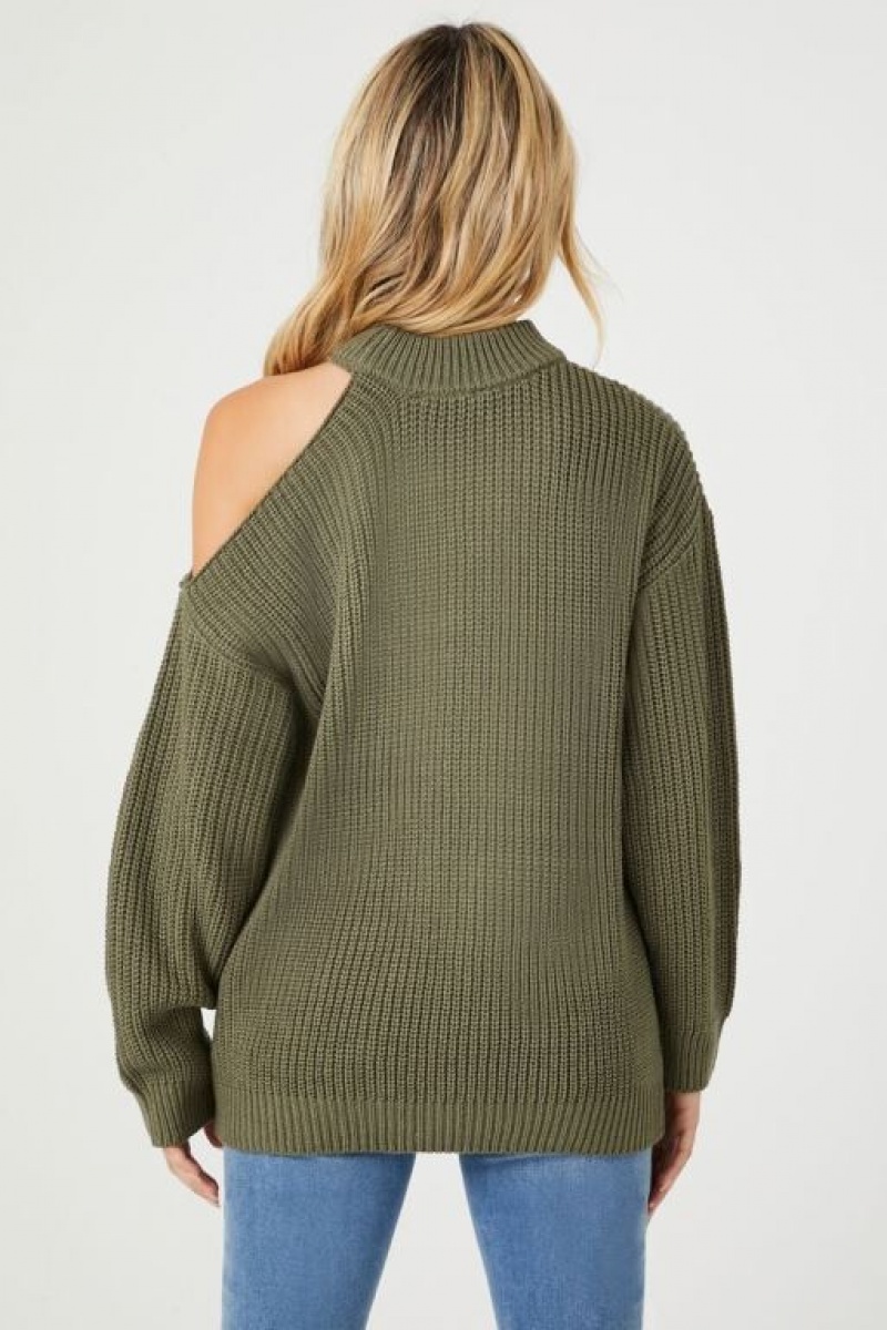 Suéteres Forever 21 Asymmetrical Open Shoulder Mujer Verde | epYW0QMVYNm