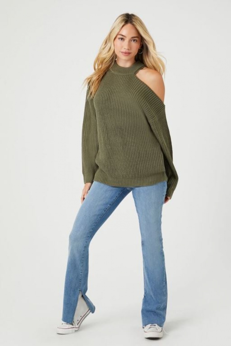 Suéteres Forever 21 Asymmetrical Open Shoulder Mujer Verde | epYW0QMVYNm