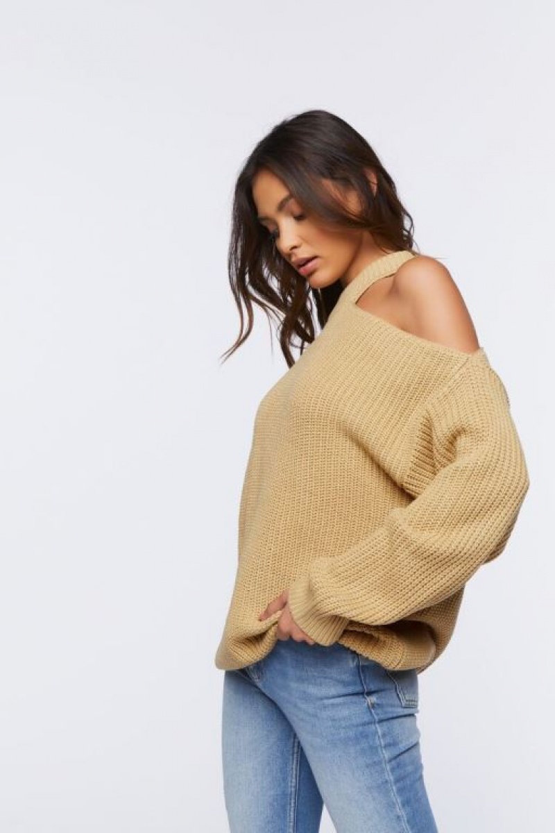 Suéteres Forever 21 Asymmetrical Open Shoulder Mujer Beige | pErthWPdaBE