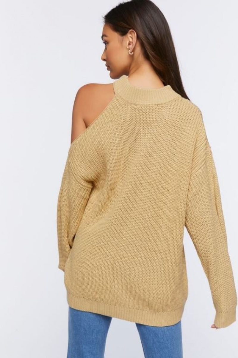 Suéteres Forever 21 Asymmetrical Open Shoulder Mujer Beige | pErthWPdaBE