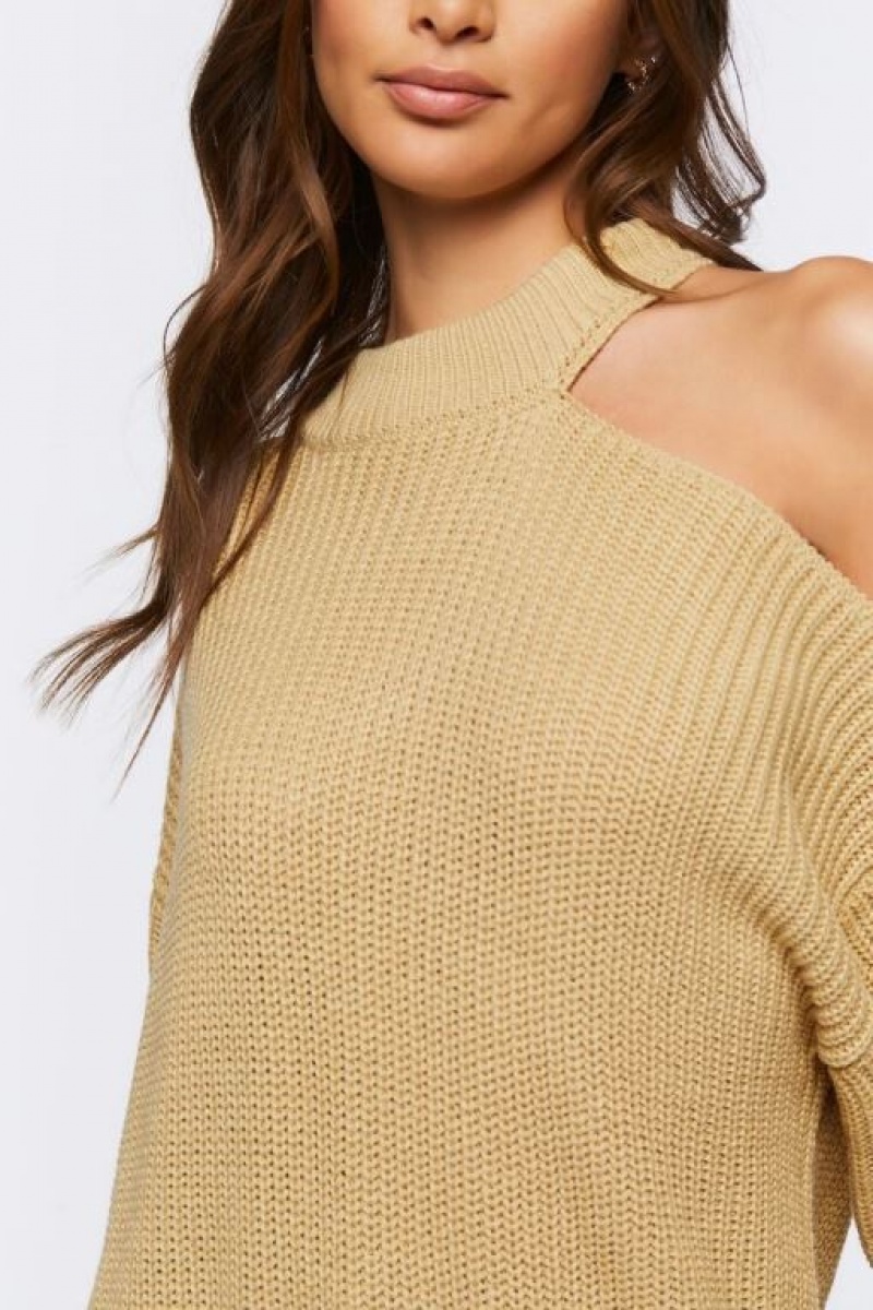 Suéteres Forever 21 Asymmetrical Open Shoulder Mujer Beige | pErthWPdaBE