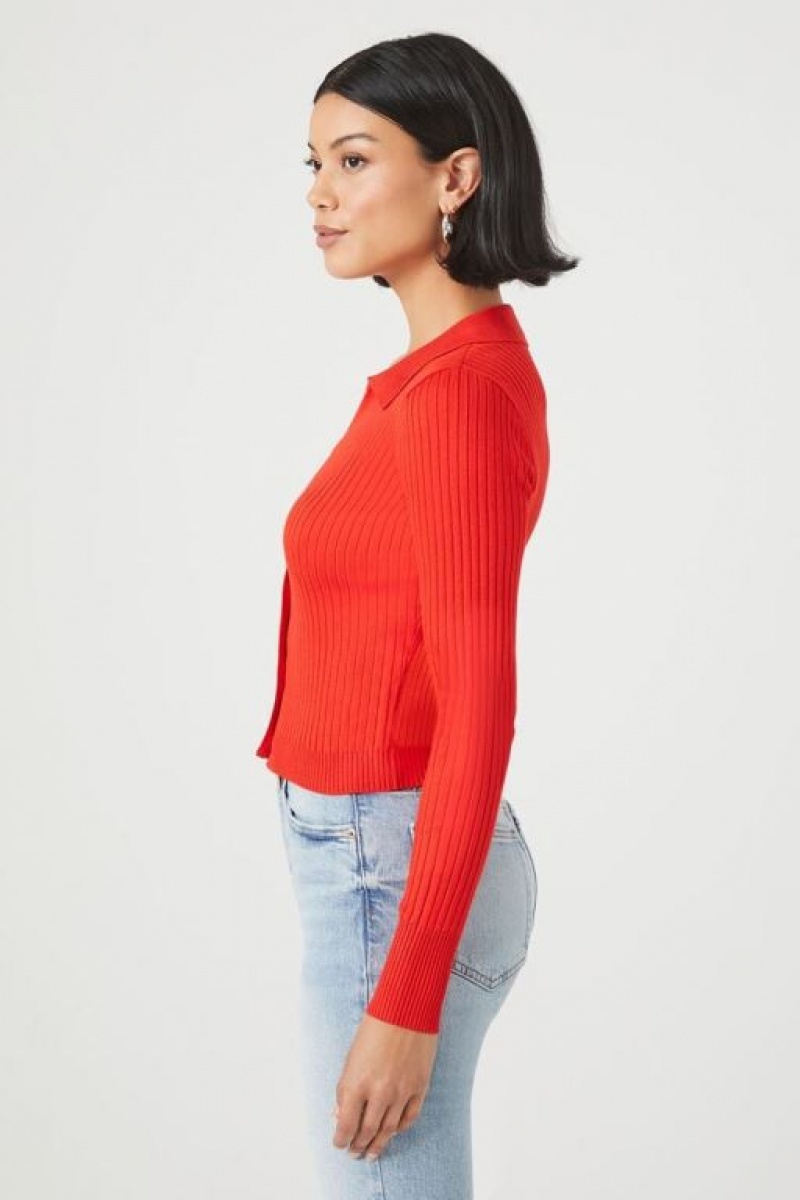 Suéteres Forever 21 Button Up Knit Mujer Rojas | OPSidpPWybw