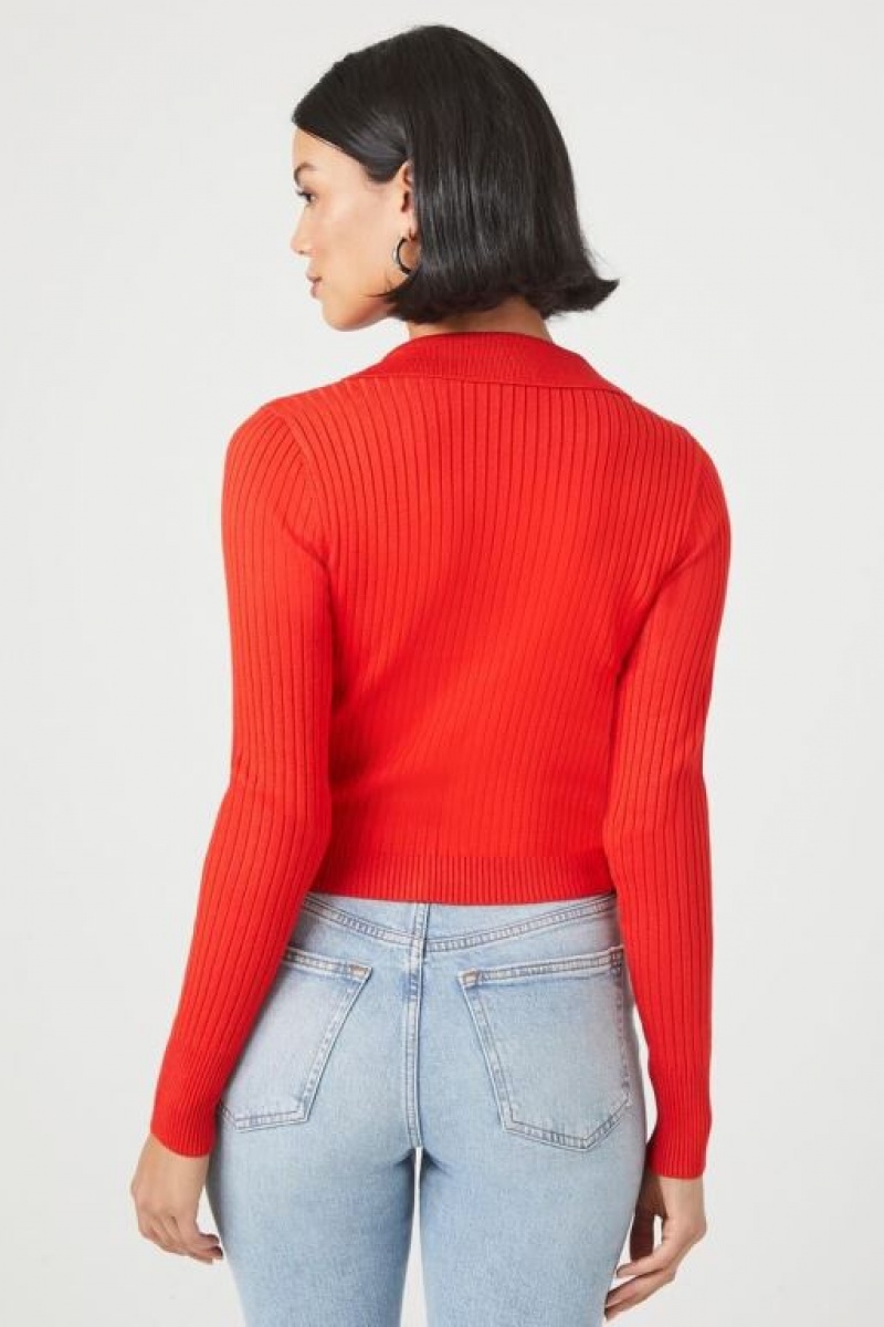 Suéteres Forever 21 Button Up Knit Mujer Rojas | OPSidpPWybw